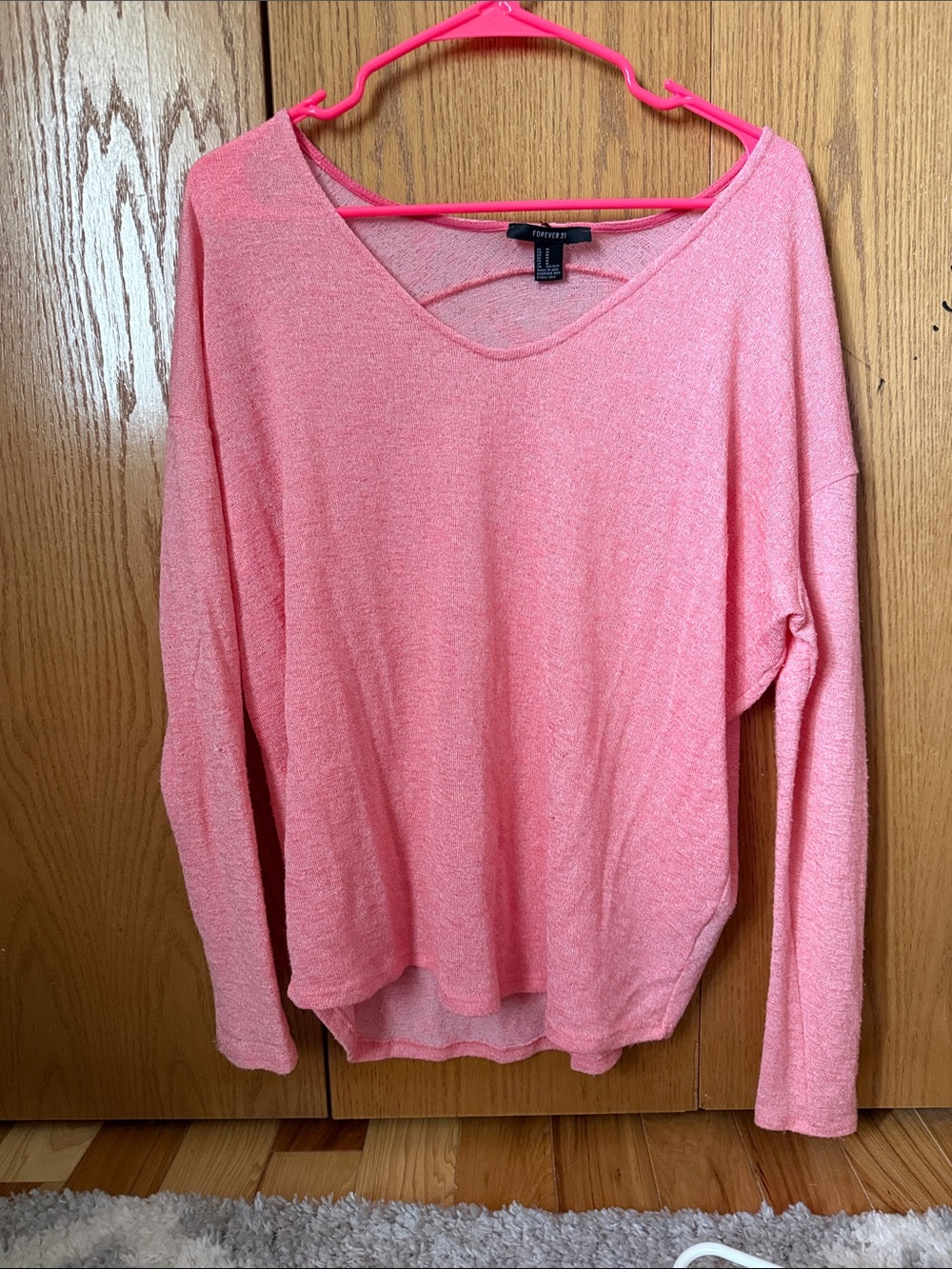 Forever 21 Coral Pink Lightweight V-Neck Pullover